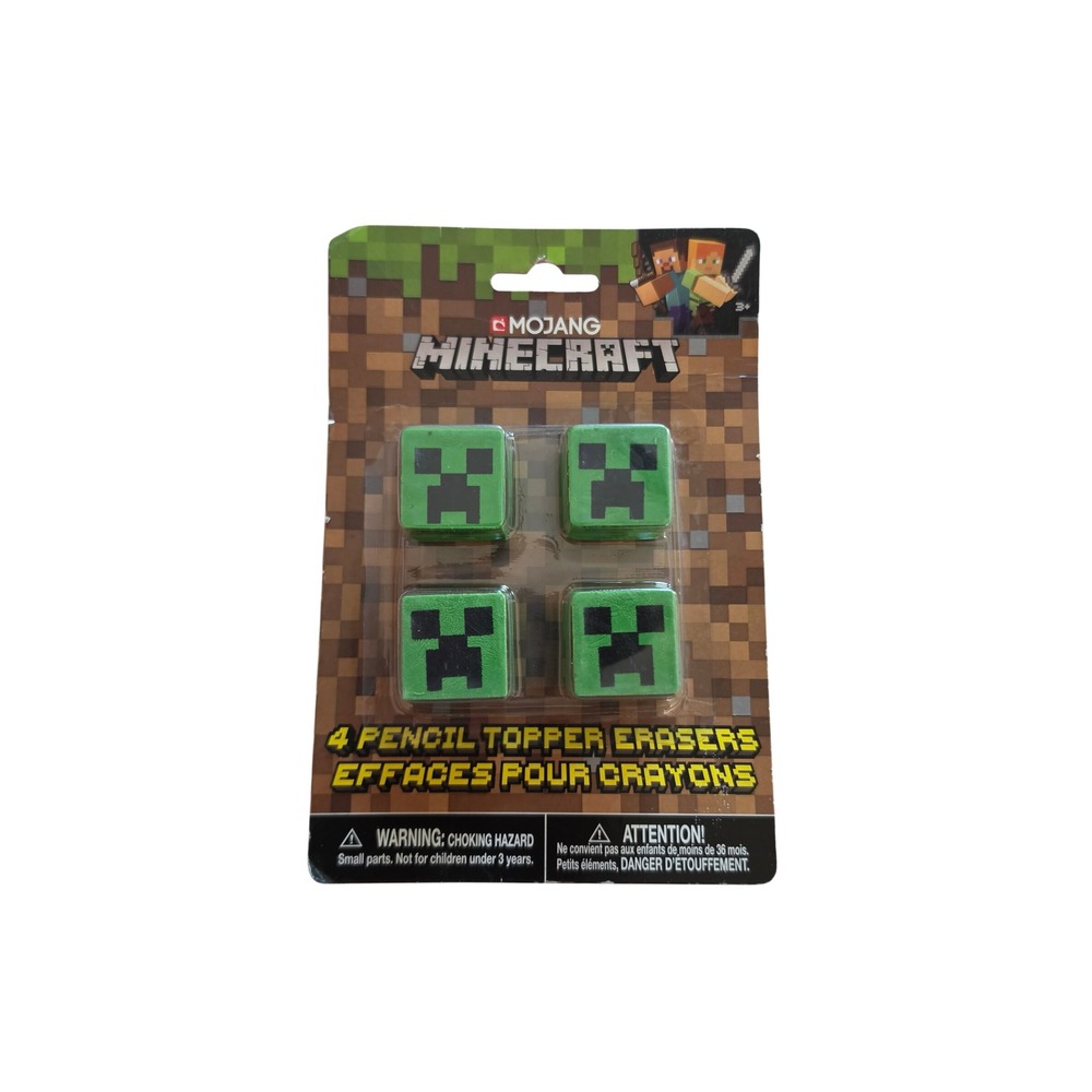 Mojang Minecraft Creeper Pencil Topper Erasers 4 Pack Green Cube School Supplies